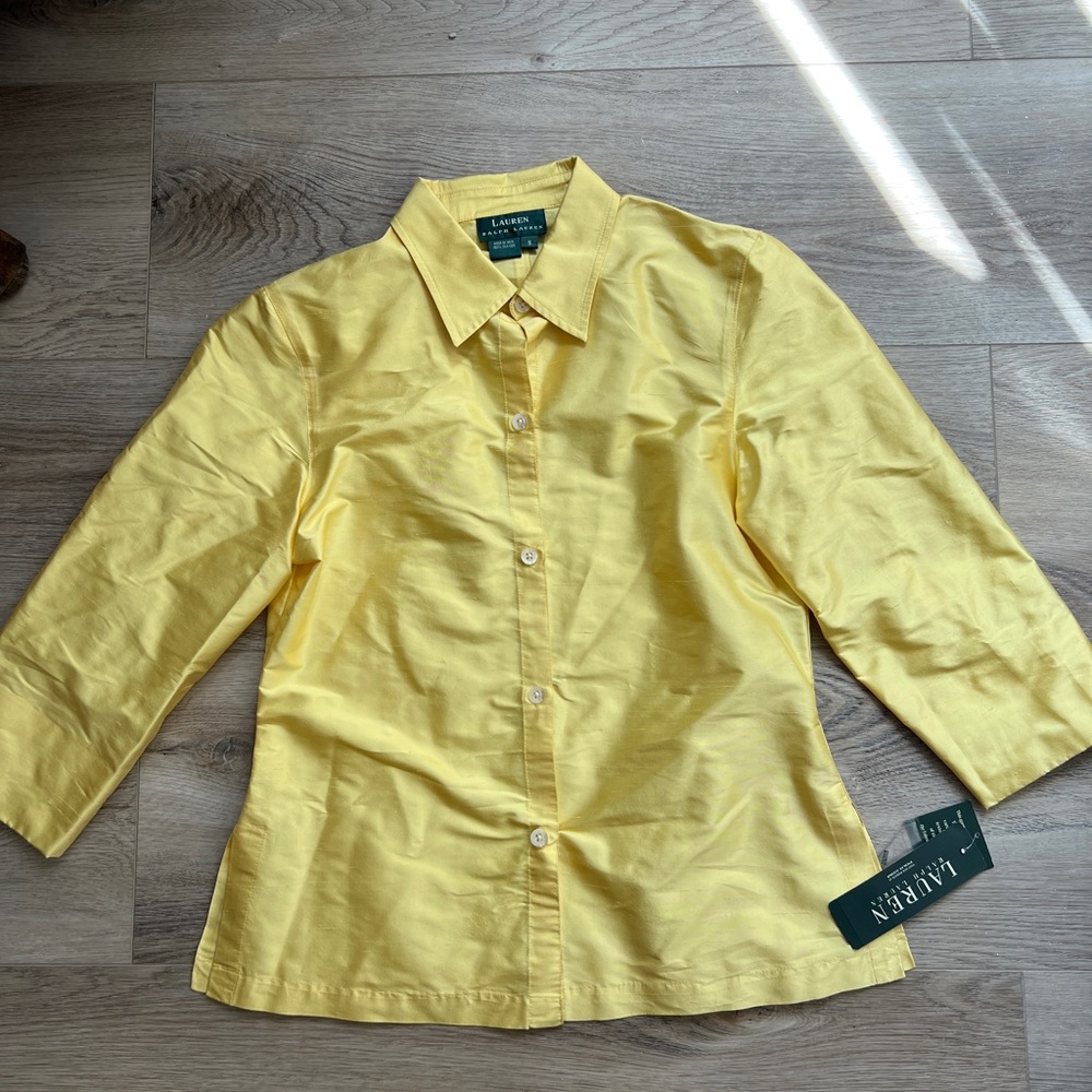 NWT RALPH LAUREN Vintage 1990s 100% Silk Button Down Collared Shirt Sz.S